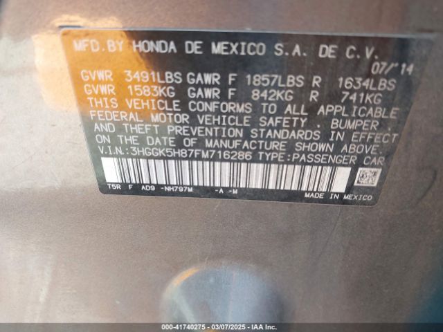 3HGGK5H87FM716286 Honda Fit Ex/ex-l