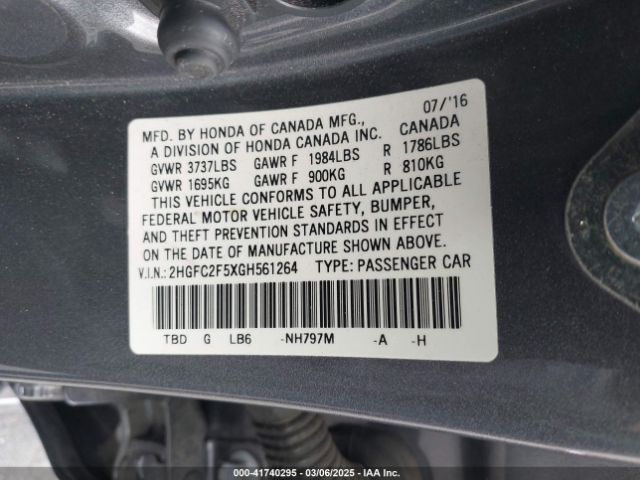 2HGFC2F5XGH561264 Honda Civic Lx