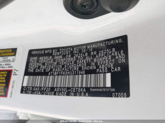 4T1BF1FK5HU311946 Toyota CAMRY SE