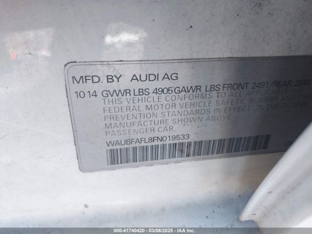 WAUBFAFL8FN019533 Audi A4 2.0t Premium
