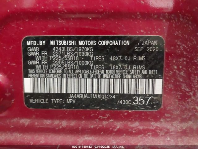 JA4ARUAU1MU001234 Mitsubishi Outlander Sport 2.0 Be /2.0 Es /2.0 Le /2.0 Se