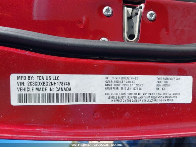 2C3CDXBG2NH178746 Dodge Charger Sxt Rwd