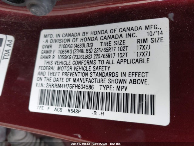 Honda Cr-v Ex-l 2015 2HKRM4H76FH604586 Image 9