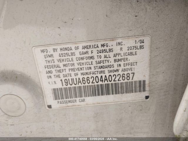 2004 ACURA TL 19UUA66204A022687 Photo 8