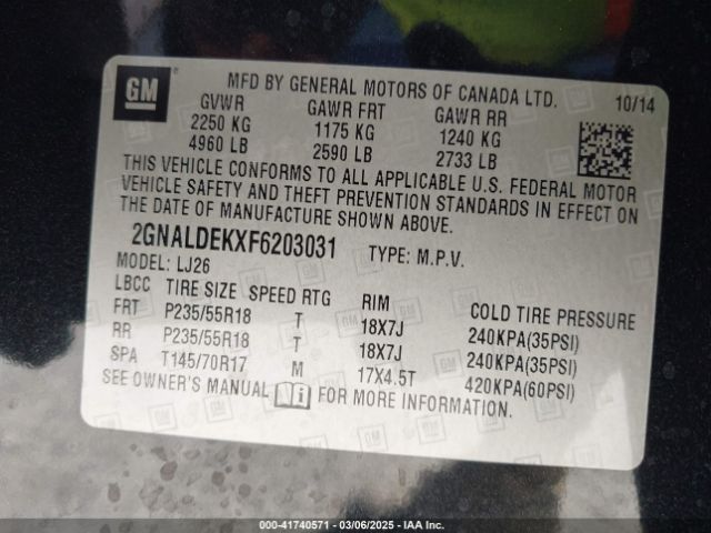2GNALDEKXF6203031 Chevrolet Equinox Ltz