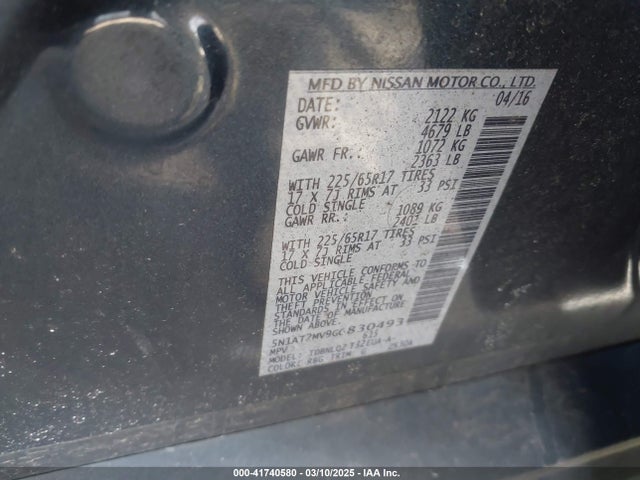5N1AT2MV9GC830493 Nissan ROGUE SV