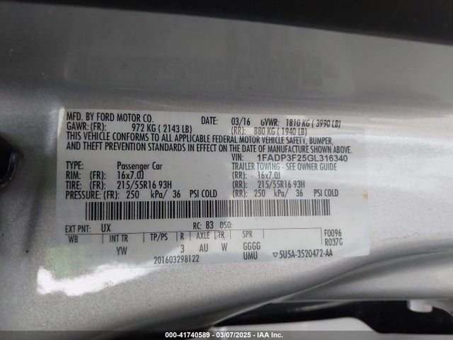 Ford FOCUS SE 2016 1FADP3F25GL316340 Image 9