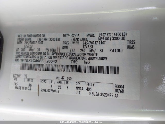 Ford F-150 Xl 2015 1FTEX1C89FFC28643 Image 9