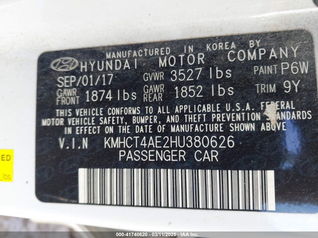KMHCT4AE2HU380626 Hyundai ACCENT SE