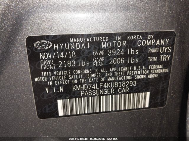 KMHD74LF4KU818293 Hyundai ELANTRA SE