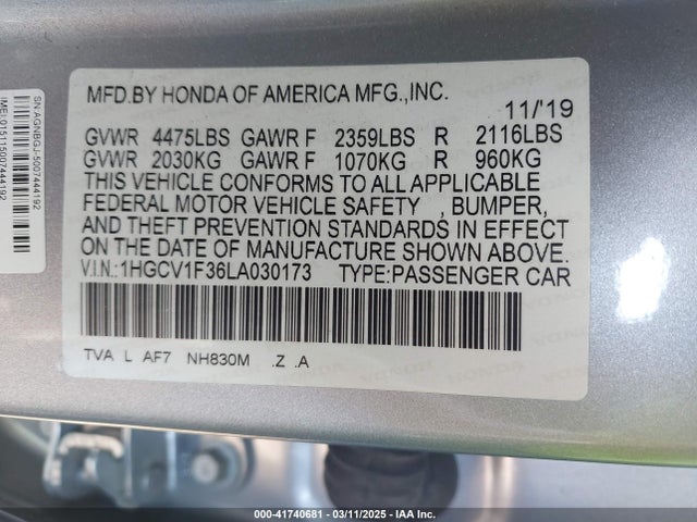 1HGCV1F36LA030173 Honda Accord Sport