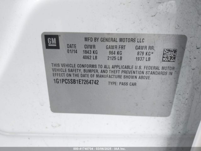 1G1PC5SB1E7264742 Chevrolet Cruze 1lt Auto