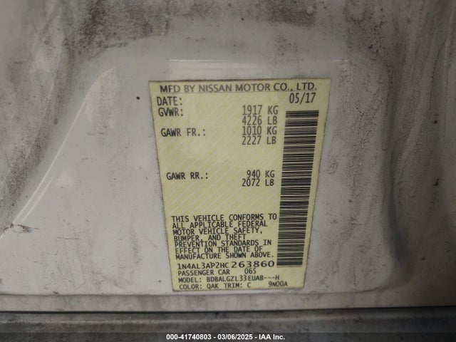 1N4AL3AP2HC263860 Nissan Altima 2.5 S