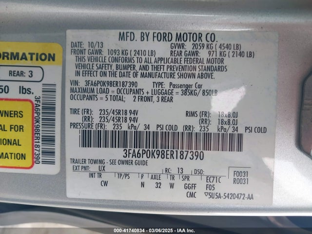 Ford Fusion Titanium 2014 3FA6P0K98ER187390 Image 9