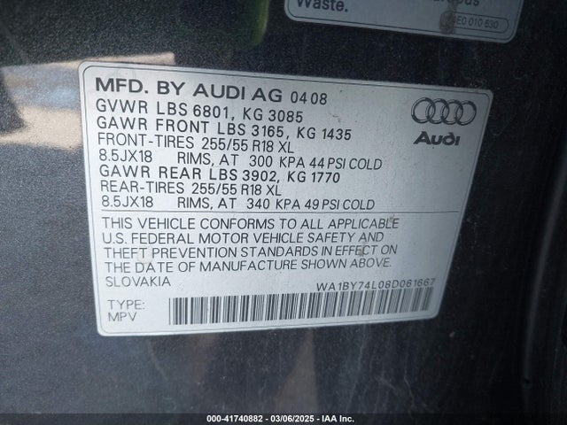 2008 AUDI Q7 WA1BY74L08D061667 Photo 8