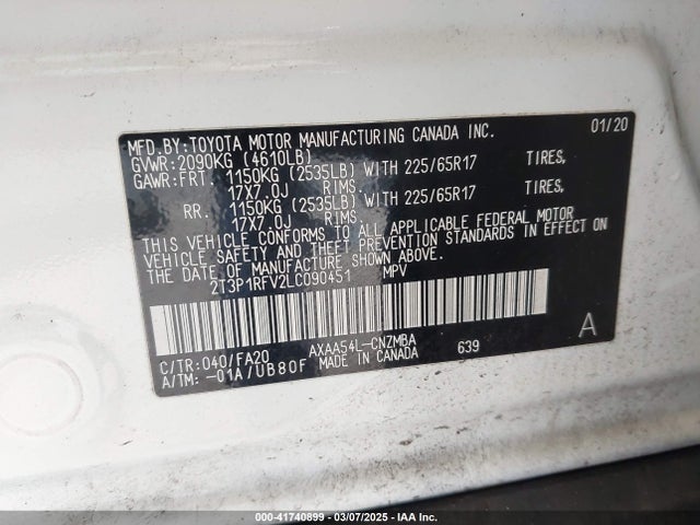 Toyota Rav4 Xle 2020 2T3P1RFV2LC090451 Image 9