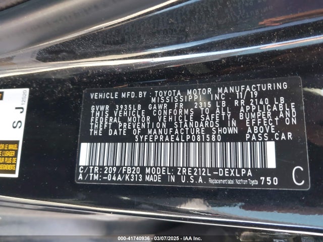 Toyota COROLLA LE 2020 5YFEPRAE4LP081580 Image 9