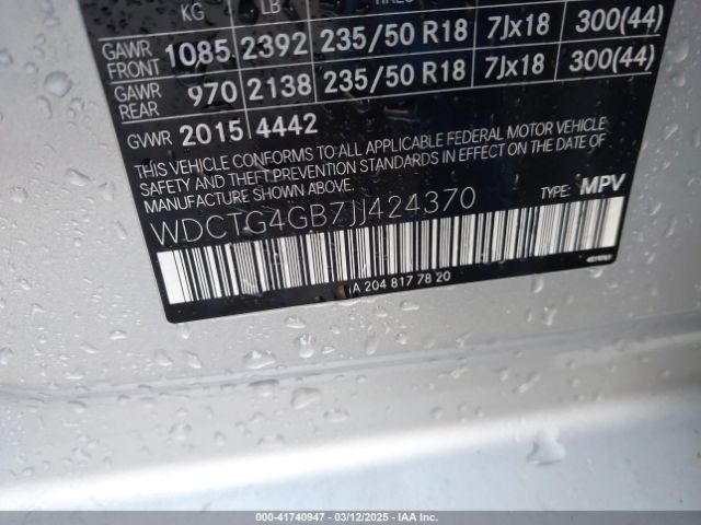 WDCTG4GB7JJ424370 Mercedes-Benz Gla 250 4matic