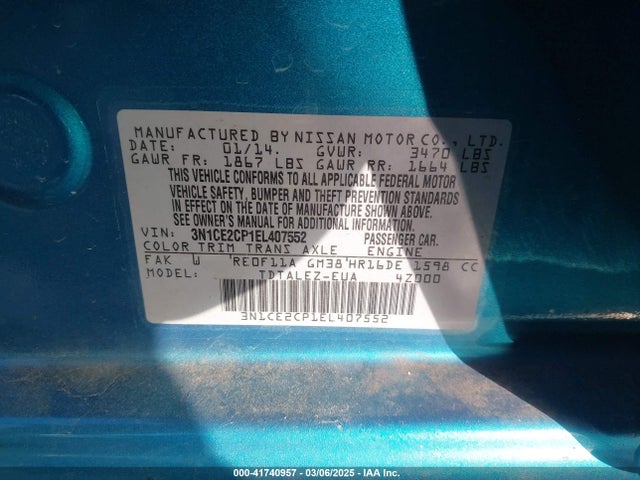 Nissan Versa Note S (sr)/s Plus/sv 2014 3N1CE2CP1EL407552 Image 9