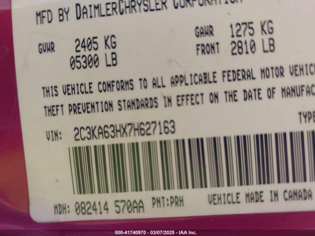 2007 CHRYSLER 300C 2C3KA63HX7H627163 Photo 8