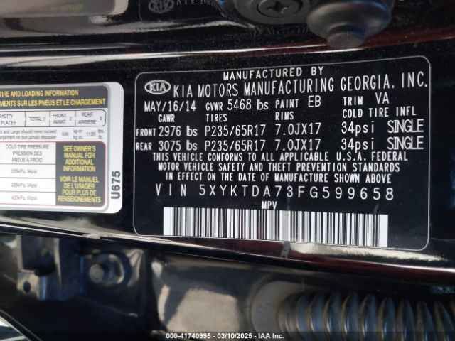 5XYKTDA73FG599658 KIA gasoline 3.3 v6 gdi lambda ii