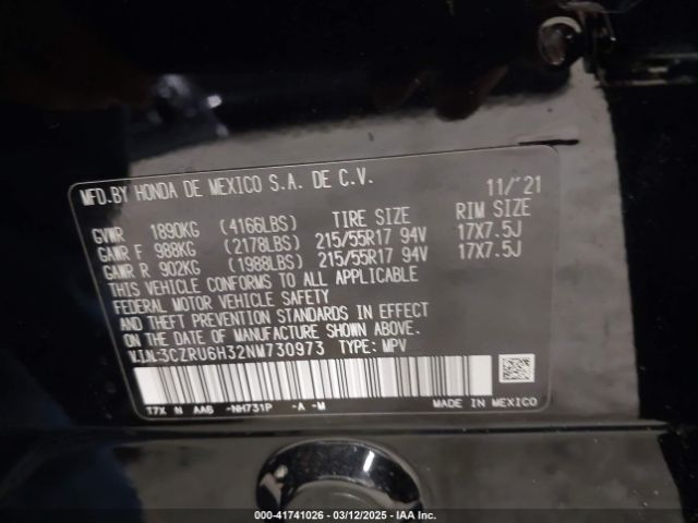 3CZRU6H32NM730973 Honda Hr-v Awd Lx