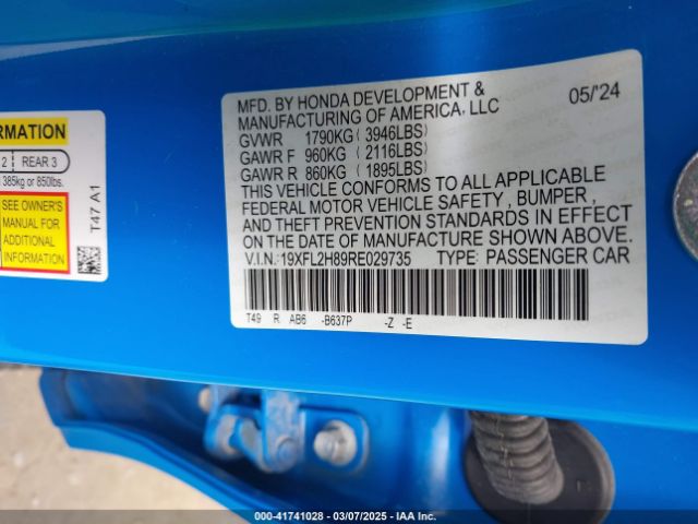 19XFL2H89RE029735 Honda Civic Sport