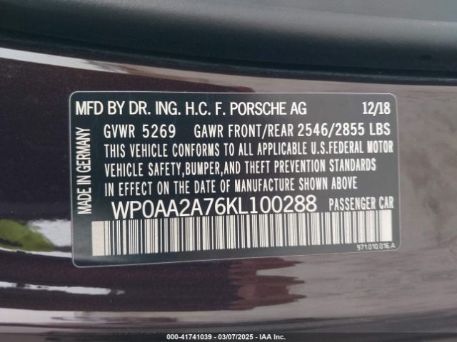 WP0AA2A76KL100288 Porsche PANAMERA 4
