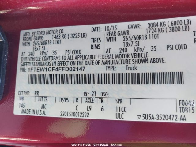 1FTEW1CF4FFD02147 Ford F-150 Xlt
