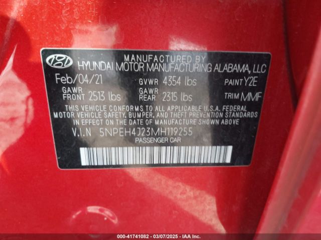 5NPEH4J23MH119255 Hyundai Sonata Limited