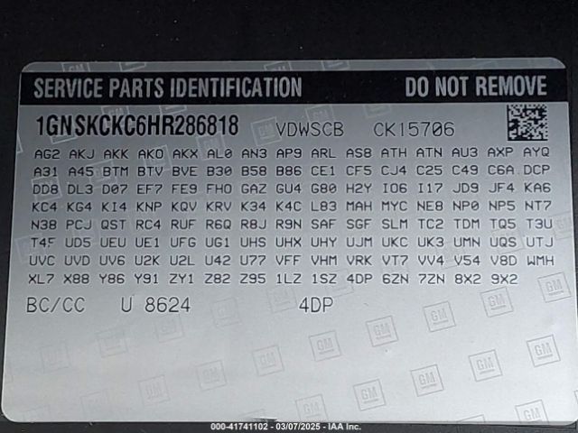 1GNSKCKC6HR286818 Chevrolet Tahoe Premier