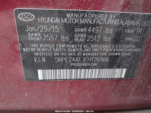 Hyundai SONATA SE 2015 5NPE24AF3FH176966 Image 9