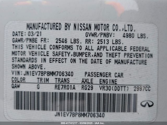 JN1EV7BP8MM706340 Infiniti Q50 LUXE
