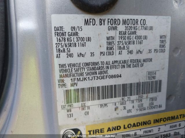 1FMJK1JT3GEF08694 Ford Expedition El Xlt