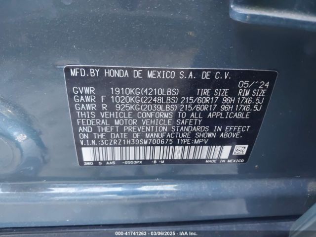 3CZRZ1H39SM700675 Honda Hr-v 2wd Lx