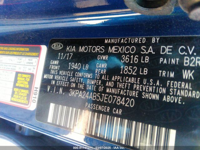 3KPA24AB5JE078420 KIA RIO S