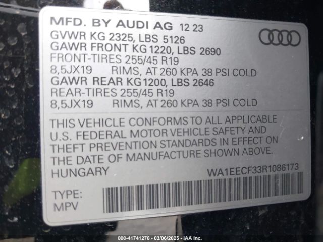WA1EECF33R1086173 Audi Q3 Premium Plus 45 Tfsi S Line Quattro Tiptronic