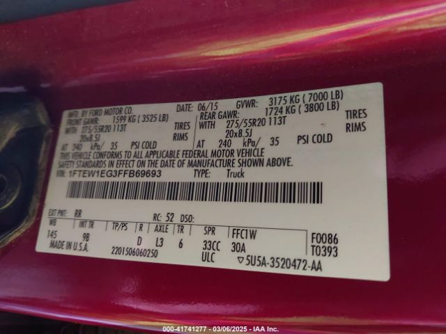 1FTEW1EG3FFB69693 Ford F-150 Platinum