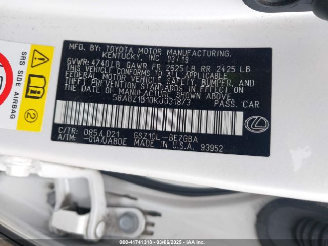 58ABZ1B10KU031873 Lexus ES 350