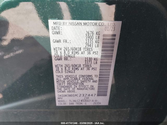 5N1DR3BD1PC237447 Nissan Pathfinder Rock Creek 4wd