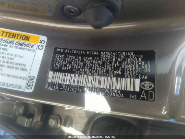 2T1BURHE6KC201881 Toyota COROLLA LE