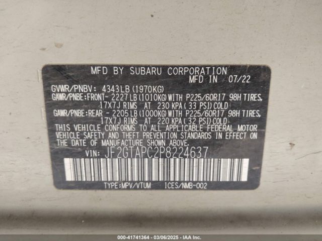 JF2GTAPC2P8224637 Subaru Crosstrek Premium