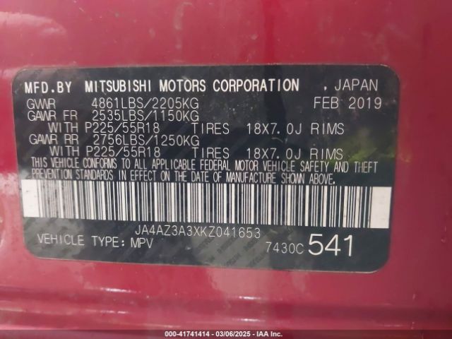 2019 MITSUBISHI OUTLANDER JA4AZ3A3XKZ041653 Photo 8