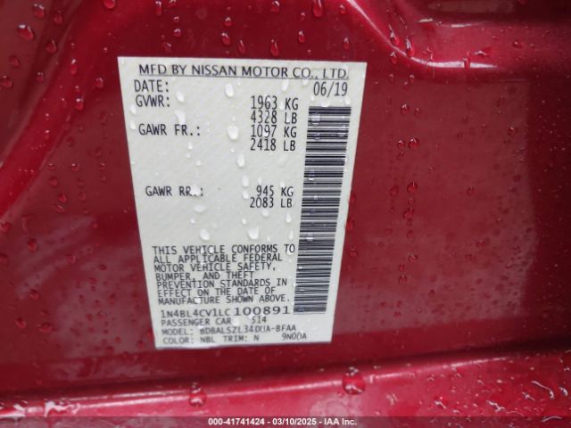 1N4BL4CV1LC100891 Nissan Altima Sr Fwd