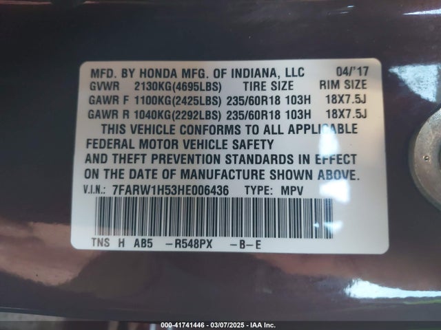 Honda CR-V EX 2017 7FARW1H53HE006436 Image 9