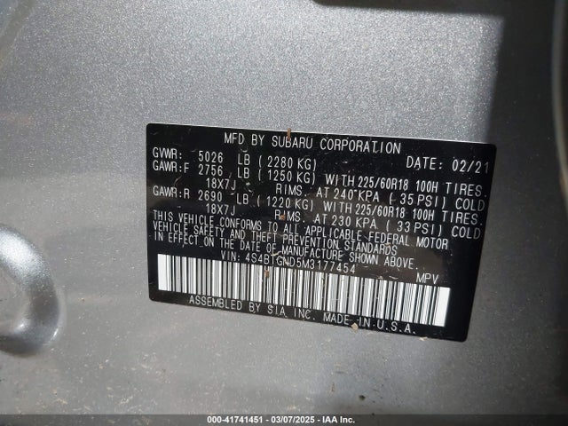 4S4BTGND5M3177454 Subaru Outback Limited Xt