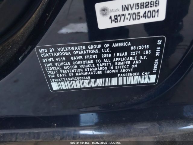 1VWAT7A34HC006548 Volkswagen Passat 1.8t S