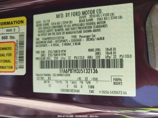 Ford 2.3l 4v premium fuel 2018 1FA6P8TH3J5132136 Image 9