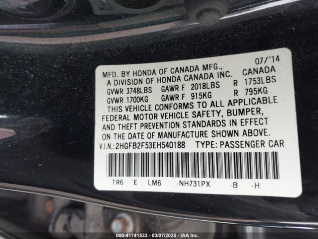 2HGFB2F53EH540188 Honda Civic Lx