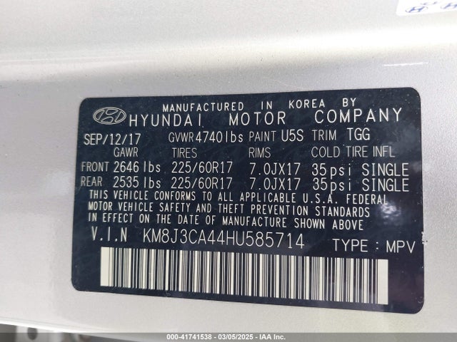 Hyundai TUCSON SE 2017 KM8J3CA44HU585714 Image 9
